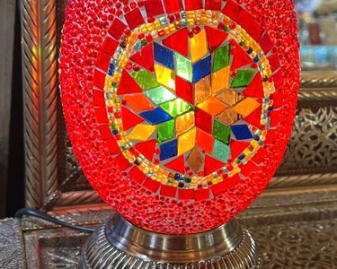 Lampe d'ambiance œuf mosaïque fuchsia et miroir