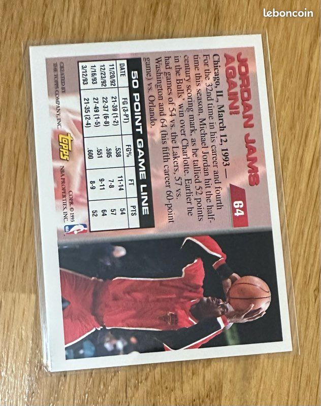 Michael Jordan 1993-1994 Topps #64 - Chicago Bulls 50 Point Game NBA Card (image 2)