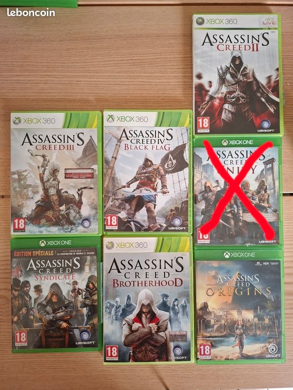 Lot De 7 Jeux Assassin's Creed - XBOX 360 (PAL), Boîtes Et Manuels Inclus