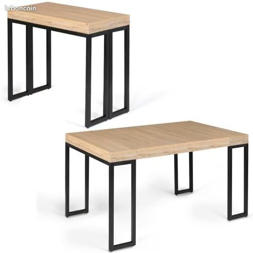 Table Console Extensible 45 à 140 cm – Design Industriel Loft – 2 Rallonges Incluses – Jusqu'à 6 Personnes – Bois et Métal Noir (image 1)