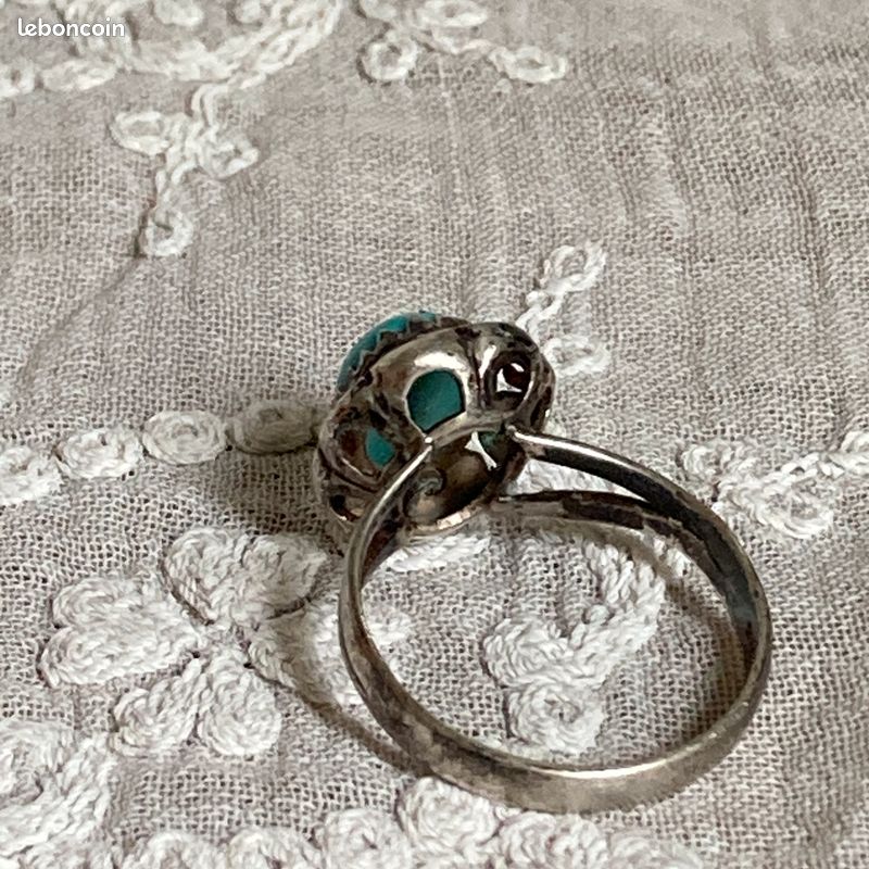 Bague Ancienne En Argent 925 Avec Plaque De Nacre - Taille 48 - Vintage
