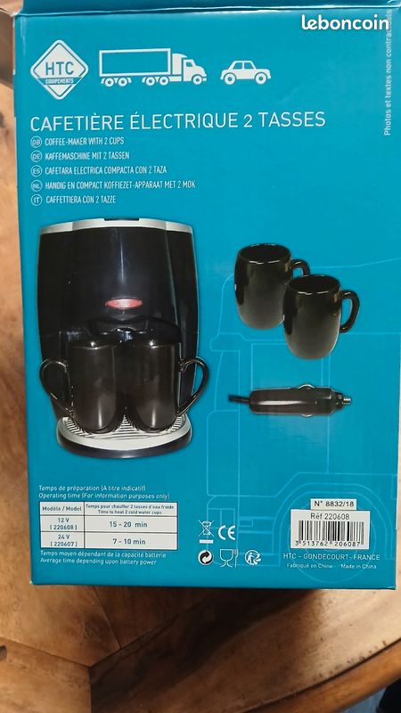 Cafetière 12V 650ml allume-cigare, 3 tasses, anti-goutte