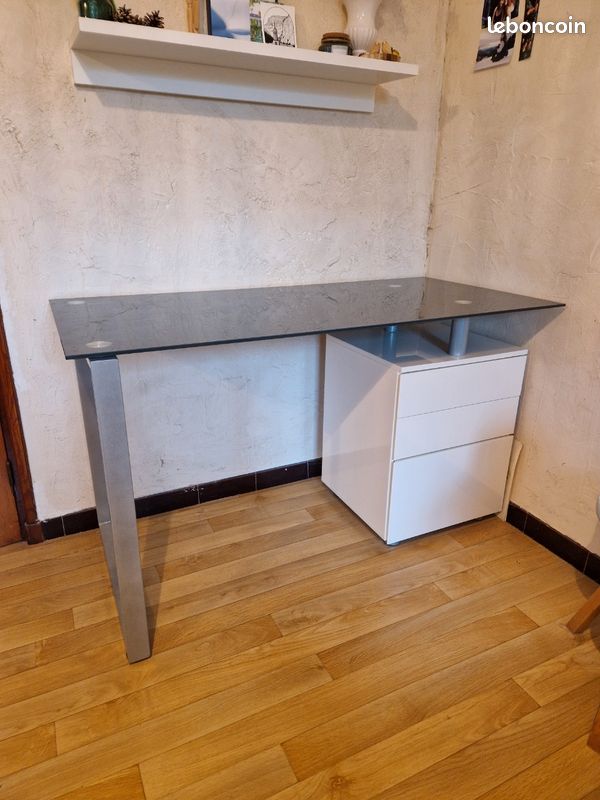 Bureau en verre avec tiroirs rangement (image 8)