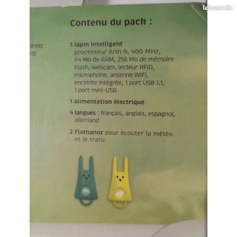 Karotz lapin wifi + 2 flatnanoz avec boîte d'origine (version 3 du nabaztag) (image 2)