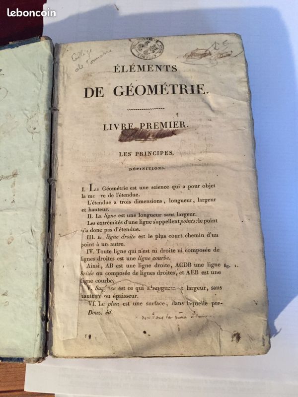 Ancien traité Elements de géométrie 1790 (image 1)