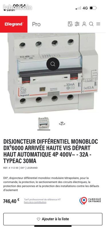 Disjoncteur différentiel 4 phase Legrand (image 1)