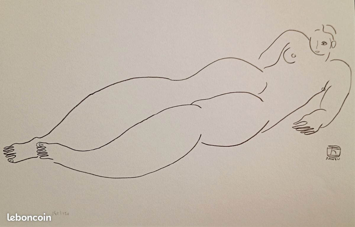 Grande lithographie portrait de femme nue d'après Sanyu (image 1)