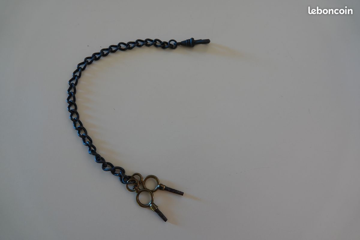 Chaine de montre a gousset en acier avec ses 2 clefs (image 1)