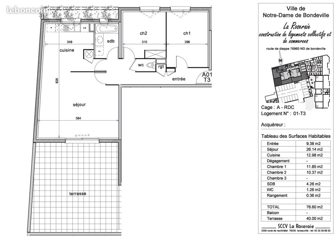 Appartement 3 pièces 76 m² · à Notre-Dame-de-Bondeville · 76 m² · 795 €
