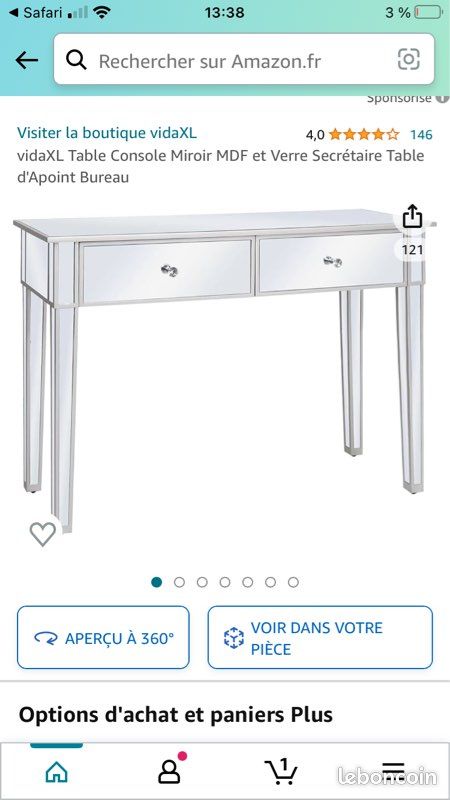 Console / coiffeuse miroir et argenté (image 3)