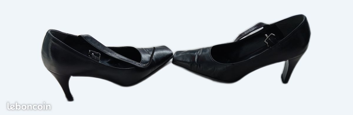 Escarpin noir en cuir taille 37 avec boucle talon 7,5 cm San Marina (image 1)