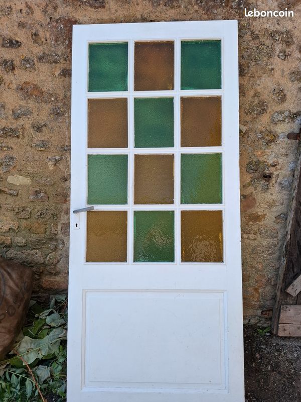Verriere bois à carreaux cathédrales vert et ambre (image 3)