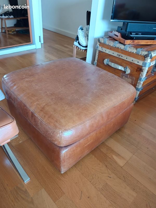 Pouf en cuir patiné (image 1)