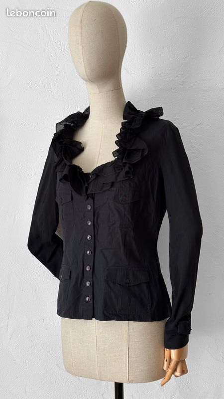 Chemisier ANNE FONTAINE - Taille 36 (S) - Blanc à Volants - Occasion Très Bon état