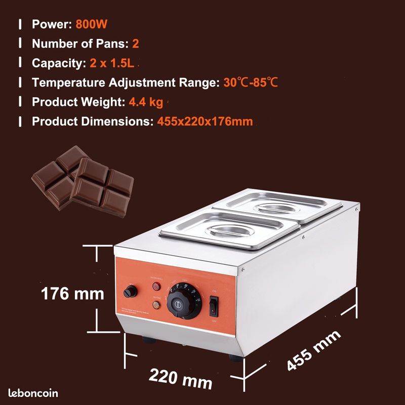 Lot De 2 Bols à Fondre Au Bain-Marie 480ml + 600ml En Inox 304 Avec Spatule - Chocolat, Beurre, Fromage