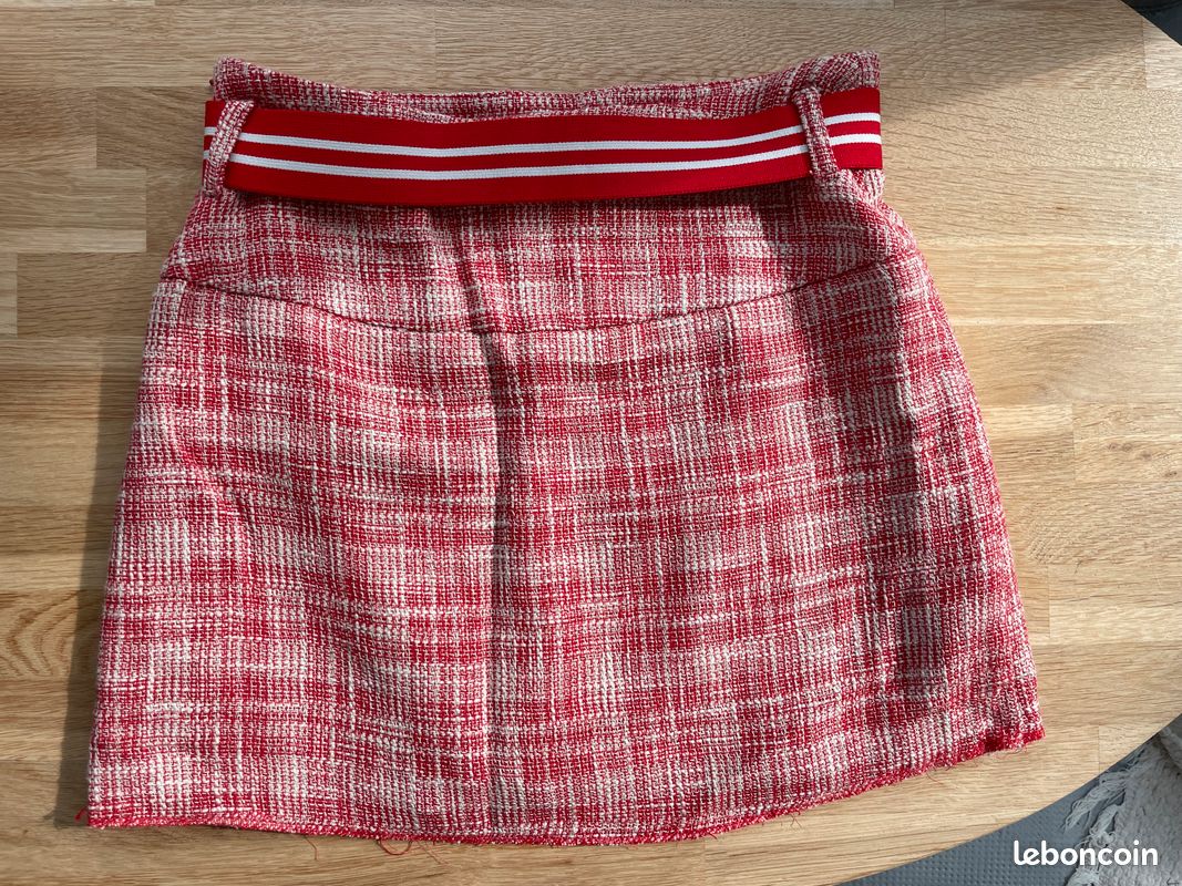 Mini-jupe Mango vintage (elle a 20 ans) taille 36 avec ceinture blanche et rouge très bon état (image 9)
