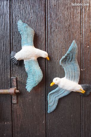 Statues D'oiseaux Vintage En Bois - Lot De 2 Mouettes, Décoration Rustique | Pour Intérieur, Cadeau, Ambiance Maritime