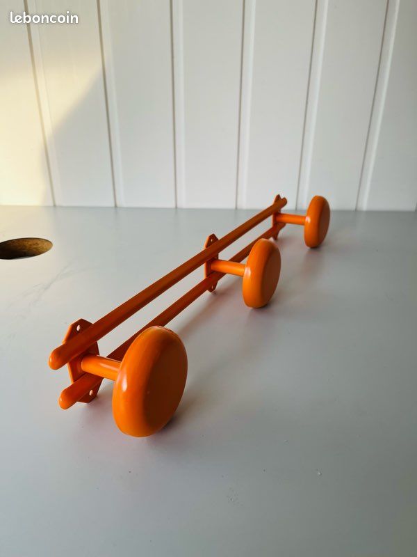 Porte Manteau 3 Patères Métal Orange Vintage Années 70 France (image 7)