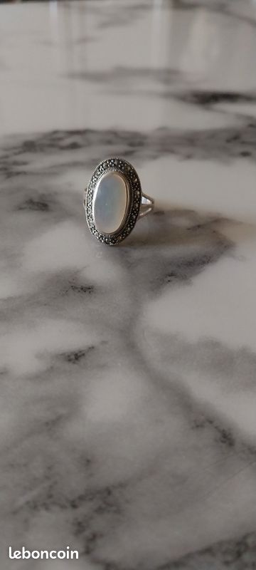 Bague En Argent 925 (sterling) Avec Nacre - Poids 16,62 Grammes - Bijou Occasion
