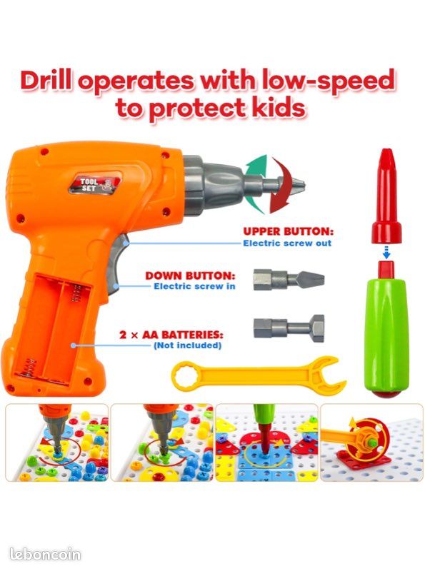 Jeu De Construction Atelier Bricolage Enfant - 223 Pièces Avec Perceuse électronique - Puzzle 2D/3D - 3-6 Ans