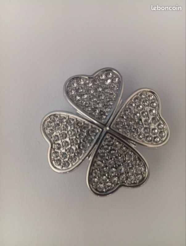 Broche Porte-Bonheur Trèfle 4 Feuilles En Argent Massif - Bijou Vintage Occasion
