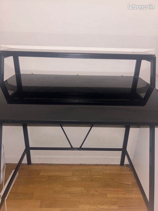 Bureau verre trempé noir, double étage (image 1)