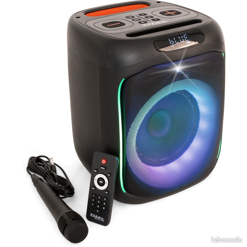 Pack Karaoké Ibiza KARAVISION - Enceinte Écran 14,1", 2 Micros Sans Fil, Effets Lumineux, Pied