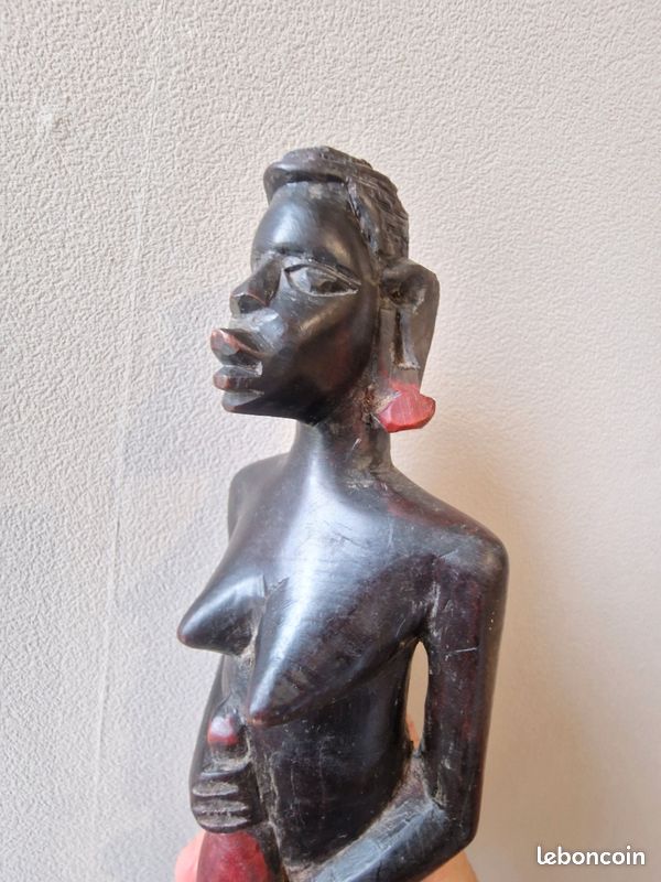 Statue africaine ancienne en bois sculpté – pièce artisanale vintage 31 cm déco ethnique (image 10)