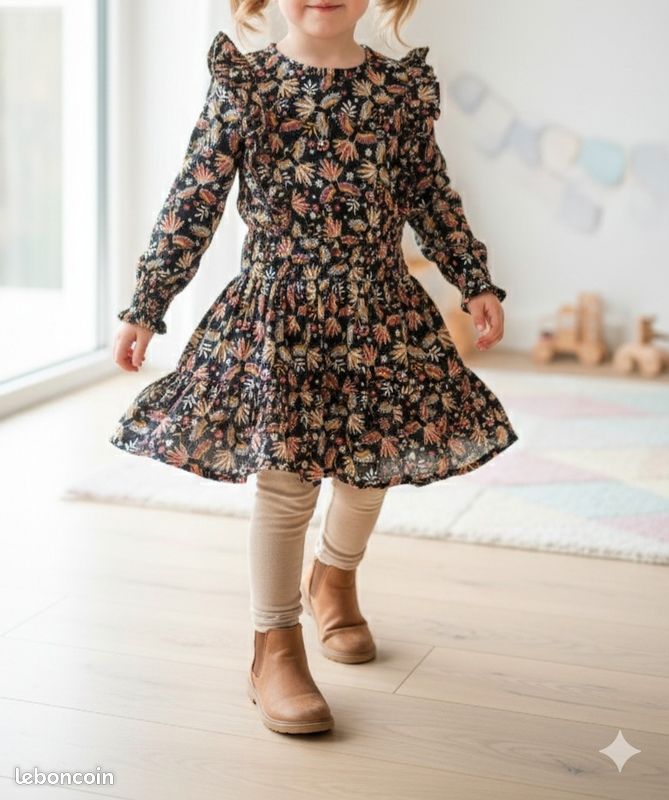 Robe TAPE À L'OEIL TAO Ans 104 cm Noire Fleurie Vêtements