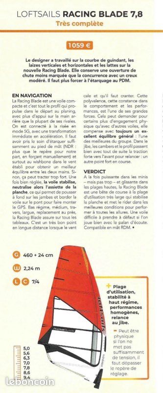 Voiles loftsails Racing blade 8.6 et 9,0 et mat loft team édition 490 (image 7)
