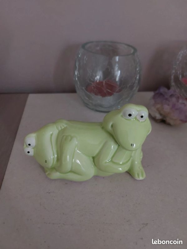 Figurine Vintage "Pouet" Grenouille Blanche Et Verte - Jouet Ancien Français A-43 (No Combex)