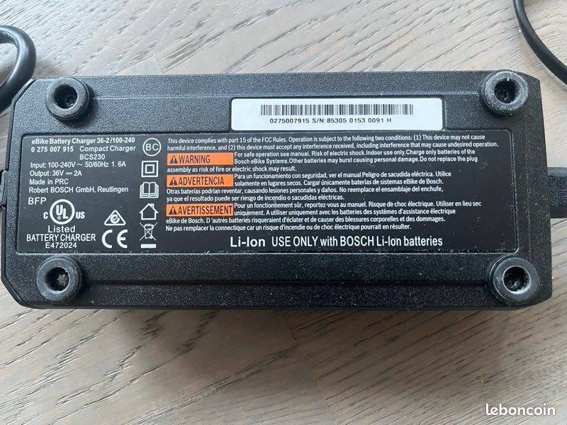 Chargeur Vélo électrique Bosch Original – 36V 2A – Pour Cargo Line 2013+ – Neuf