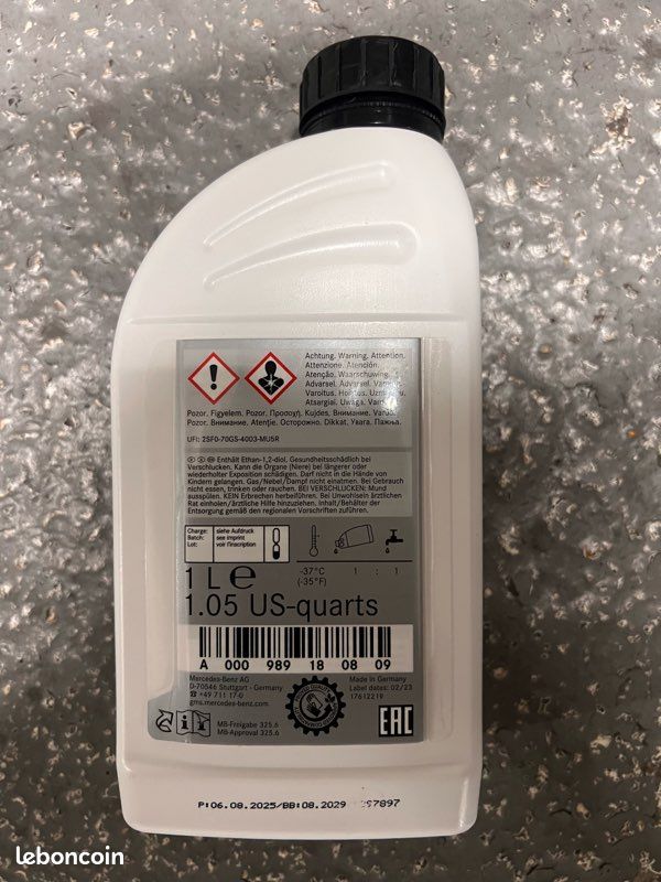 LIQUIDE DE REFROIDISSEMENT ROSE 325.0 1 Litre OE MB 000989180809 -  quipement auto