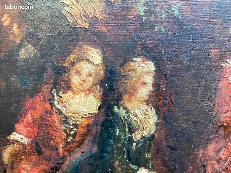MONTICELLI Adolphe Tableau ancien Scène Galante Élégantes au Parc Peinture 19ème (image 6)