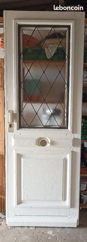 Porte d'entrée ancienne en bois fer forgé et vitre (image 1)