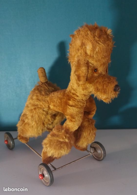 Beau Jouet Ancien Chien à Roulette Bourrage Paille ... - eBay