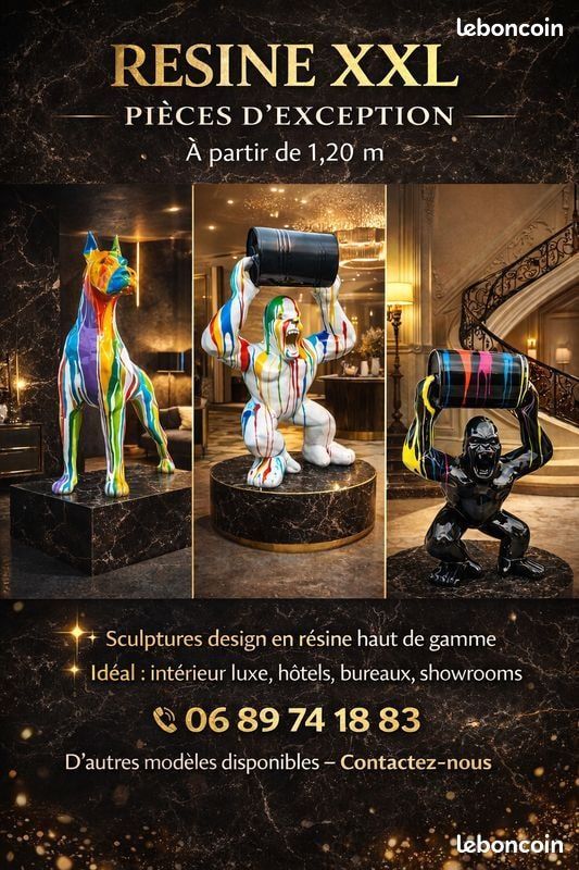 Statue Résine XXL Gorille / Déco Design Luxe Intérieur Extérieur 1m20+⁮​​⁭⁬⁬⁪​⁠⁪⁭‍‍⁬⁭ (image 1)