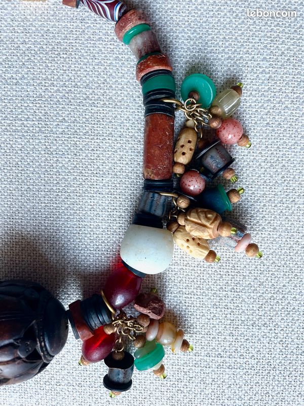 Collier indien en pierre verre métal bois os (image 4)