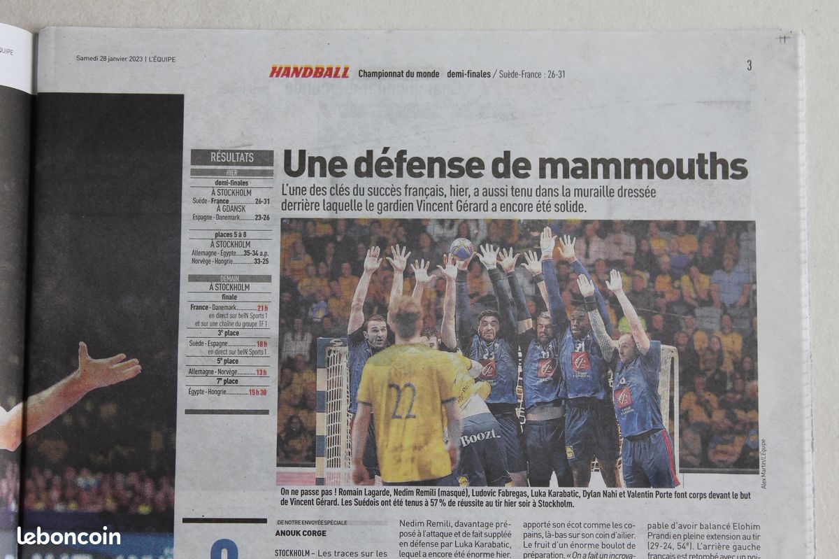 L'Equipe du 28/01/23 -Hand Hommes, Les Bleus en Finale contre le Danemark (image 3)