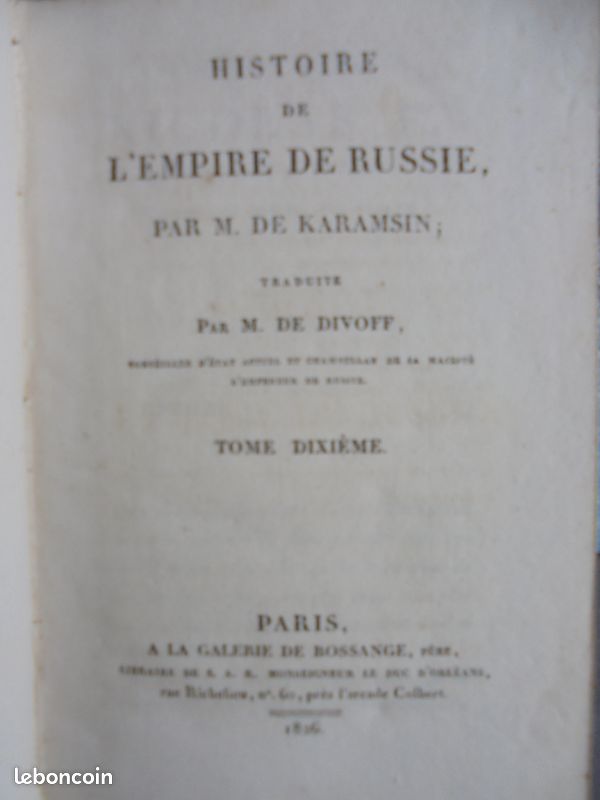 Histoire de l empire de russie , m de KARAMSIN , T10 1826 (image 2)