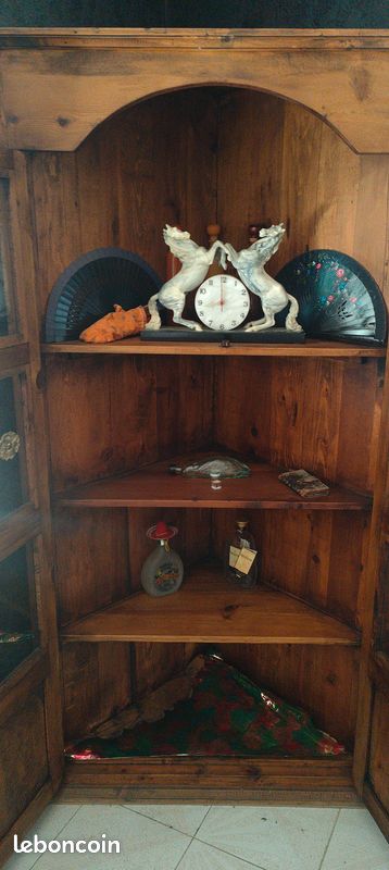 Très Rare et très ancien meuble d'angle, armoire, vitrine, bibliothèque bois massif, étagère, vaisselier, très belle qualité, avant 1900 (image 3)