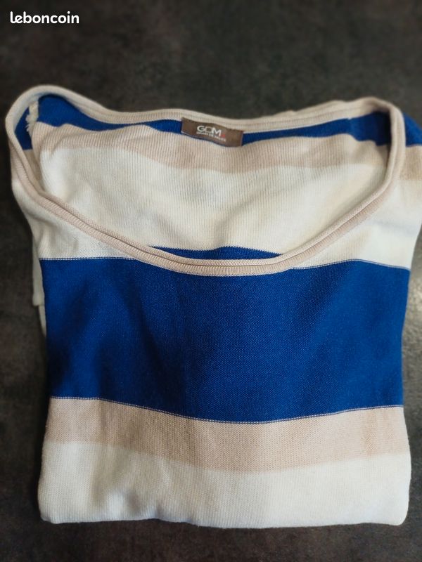 Pull bleu/crème/marron clair (image 3)