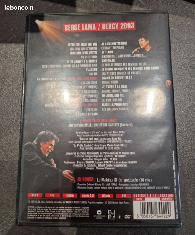 Dvd Musique Serge Lama Bercy 2003 (image 2)
