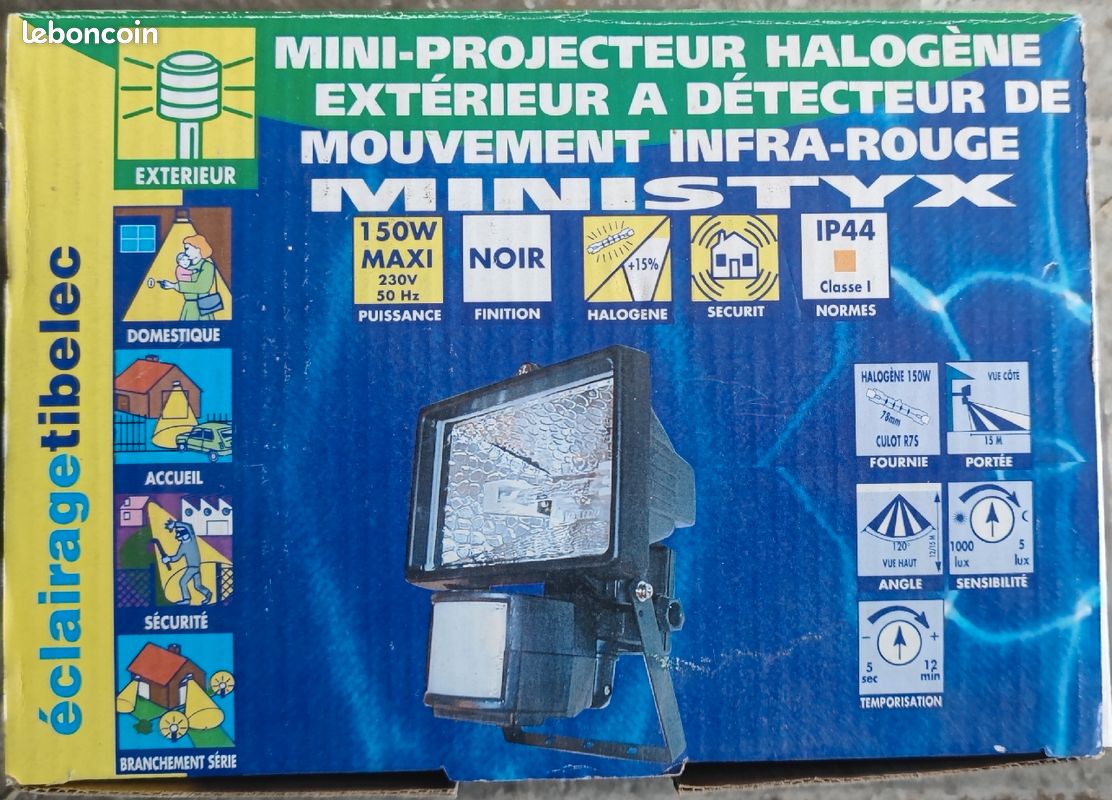 Mini projecteur halogène pour extérieur avec détecteur de mouvement 150 W (image 1)