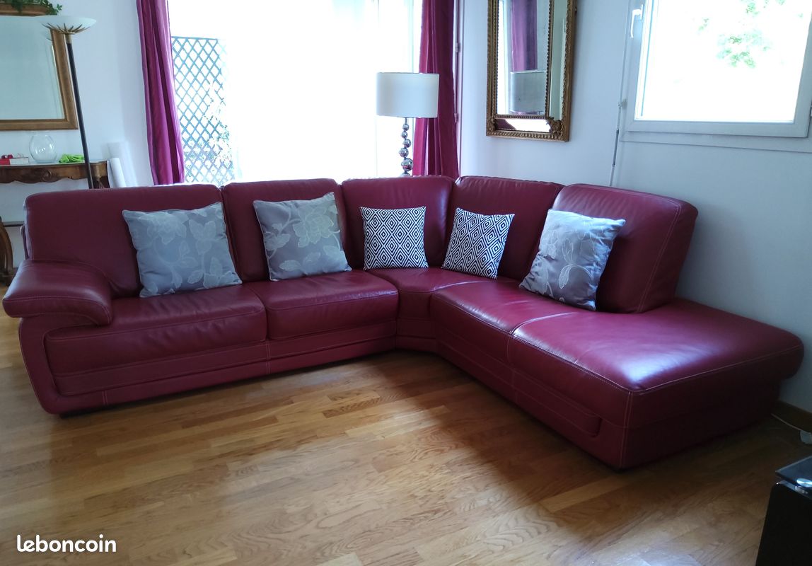 Beau canapé d'angle en cuir rouge (image 3)