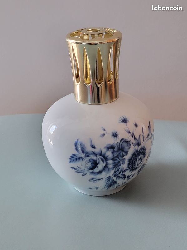Lampe Berger Vintage Céramique Bleue - Motifs Arabesques Et Coeur - Saint Valentin