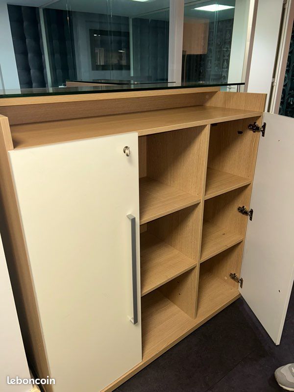 Meuble bureau 160 cm avec plateau en verre – très bon état (image 3)