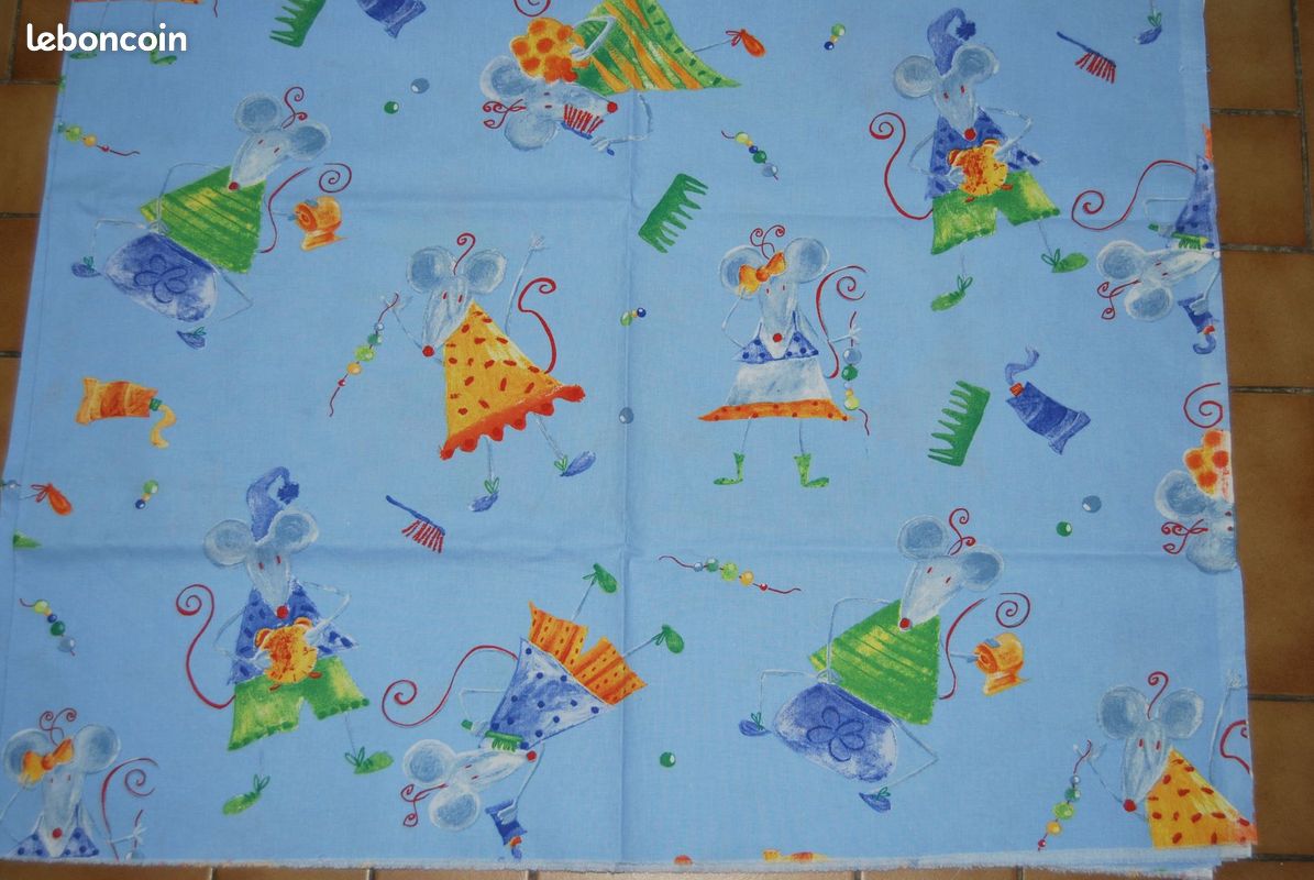 Tissu coton souris et jardin (image 1)