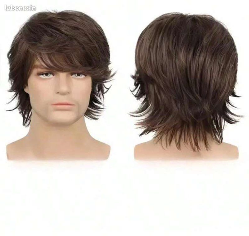 Perruque Homme Synthétique Courte - Marron Brune Avec Frange - Style Naturel Texturé
