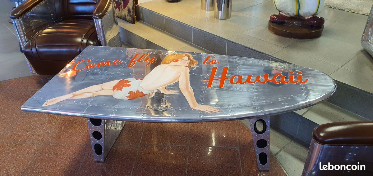 Table Basse Aviator Vintage – Aile D'Avion En Aluminium – 93x53x32 Cm